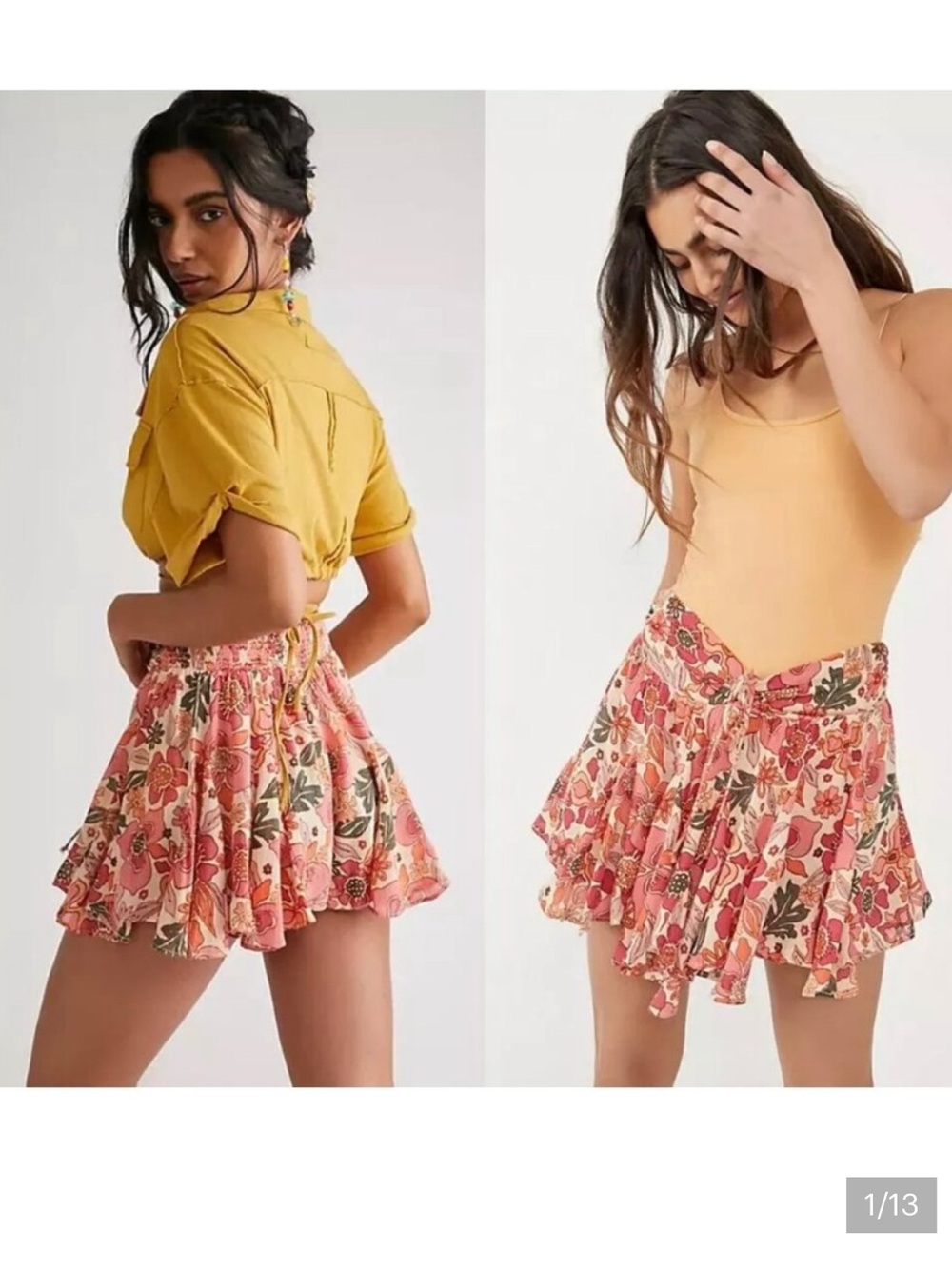 NWT Free People Ellie Floral Ruffle Mini Skort Pink XS READ